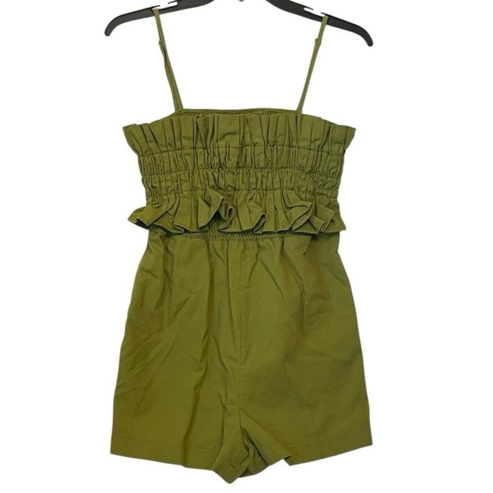 Strut Bolt‎ Olive Green Smocked Ruffle Romper Jumpsuit Women's Size L